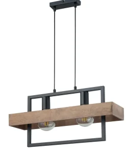 Holz Pendelleuchte Schwarz Braun L:55 cm E27 Modern