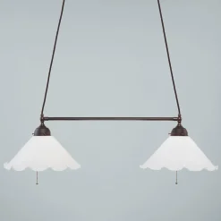 Jugendstil Hängeleuchte 2-fl Antik Messing D1