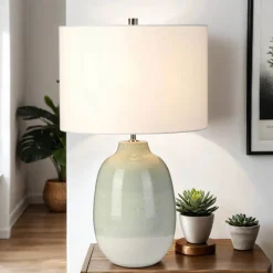 Keramik Tischlampe Creme Grün Klassisch 61cm LYSE