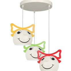 Kinderzimmer Hängelampe Weiß Bunt 3x E27 Glas Metall