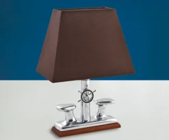 Kleine Tischlampe Chrom Braun Echt-Messing Maritim