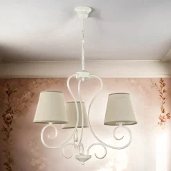 Kronleuchter Beige Landhaus Stoff Esstisch Lampe