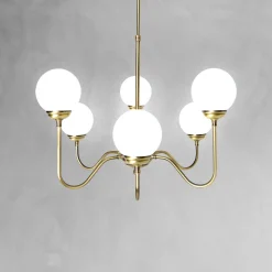 Kronleuchter 6-flammig E14 in Bronze hell glänzend Weiß