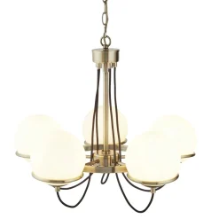 Kronleuchter 5-flammig in Messing Antik Weiß E14 Metall Glas