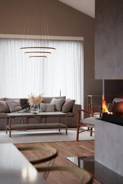 Kronleuchter LED B: 80 cm 3 Ringe Holz 2700 K warmweiß