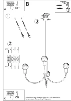 Kronleuchter Metall Ø 45 cm 3-flammig Retro Schwarz