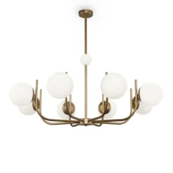 Kronleuchter Metall Glas 103 cm breit in Messing Weiß