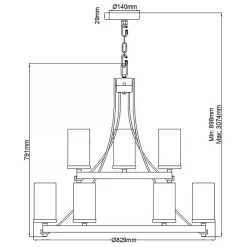 Kronleuchter Metall Glas E27 Ø 82,9 cm groß Rustikal