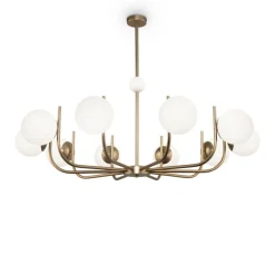 Kronleuchter Metall Glas B: 116 cm in Messing Weiß E14