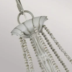 Kronleuchter Metall Holzperlen 71,1 cm breit Shabby Grau antik