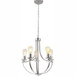 Kronleuchter Metall in Silber 5-flammig E27 Ø 45 cm Rustikal