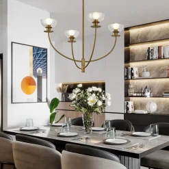 Kronleuchter mit Schirm B: 67,3 cm 4-flammig E14 Metall Glas