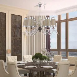 Kronleuchter mit Schirm in Taupe Silber Stoff Metall