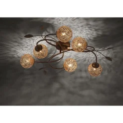 Landhaus Deckenlampe G9 L:68 cm Kugeln Gold Floral