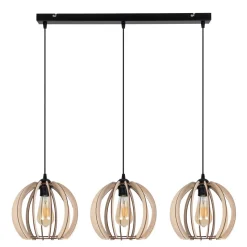 Lange Hängelampe Holz Metall E27 L:80 cm wohnlich