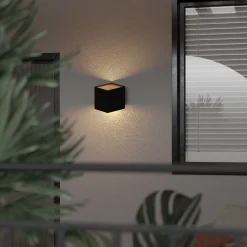 LED Außenlampe Wand Schwarz Metall IP54 3000 K Würfel