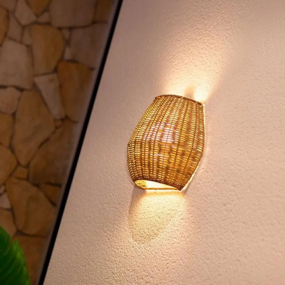 LED Außenleuchte Akku Rattan H: 24,5 cm kabellos dimmbar