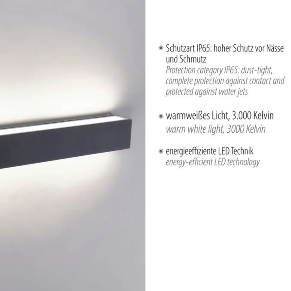 LED Außenleuchte Wand Aluminium B:50 cm IP65 Up & Down