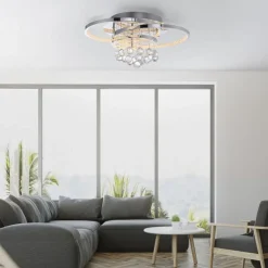 LED Deckenlampe mit Kristallanhänger in Chrom warmweiß