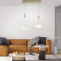 LED Hängelampe Glas in Messing 2-flammig Fernbedienung