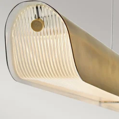 LED Hängelampe Metall Riffelglas L: 116,8 cm Modern in Messing