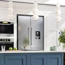 LED Hängeleuchte Glas Metall B: 19,8cm Modern Weiß Gold antik