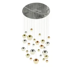 LED Pendelleuchte Ø 97 cm in Chrom Kupfer Messing Retro