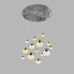 LED Pendelleuchte D: 70 cm in Chrom Kupfer Messing