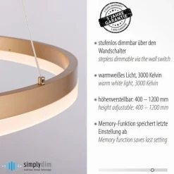 LED Pendelleuchte in Messing dimmbar 3000 K Ø60 cm Ring