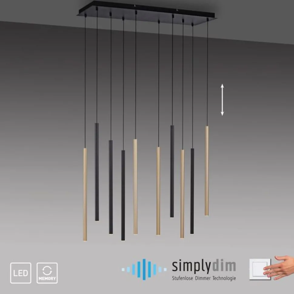 LED Pendelleuchte Schwarz Messing Metall dimmbar