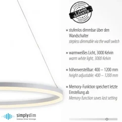 LED Pendelleuchte Weiß dimmbar 52 W 3000 K Ø80 cm Ring