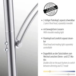 LED Stehlampe mit Lesearm in Stahl Glas 200 cm 5770 lm