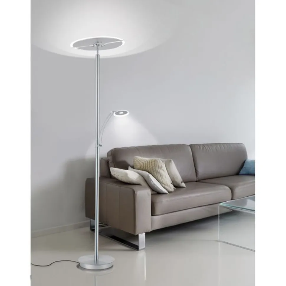 LED Stehlampe mit Lesearm in Stahl Glas 200 cm 5770 lm