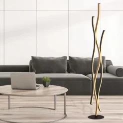 LED Stehleuchte dimmbar Wellen Schwarz Natur 138,5 cm