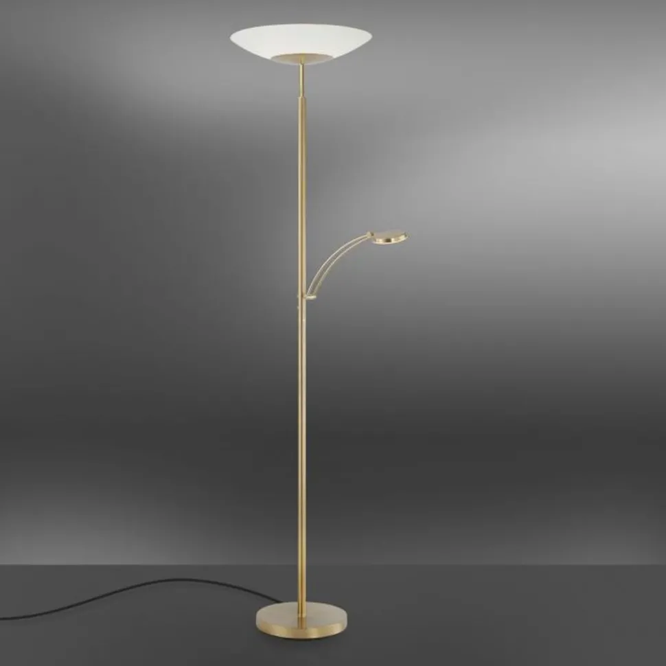 LED Stehleuchte mit Lesearm Messing Glas 181 cm 3900 lm