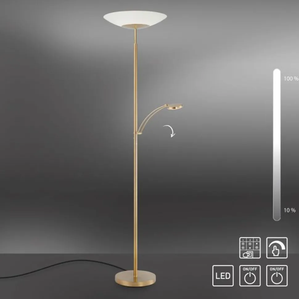 LED Stehleuchte mit Lesearm Messing Glas 181 cm 3900 lm