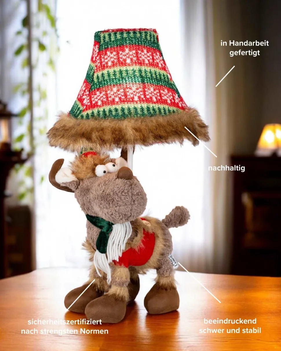 LED Tischlampe Weihnachten Rentier 51 cm Beige Rot Grün