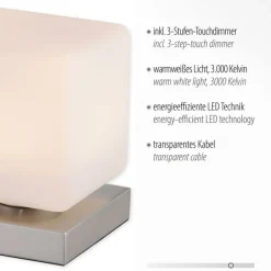 LED Tischleuchte Glas 16 cm 5 W 580 lm dimmbar in Stahl