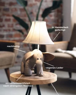 LED Tischleuchte Kinderzimmer Elefant 48 cm Grau vegan