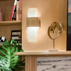 LED Wandlampe Metall Glas H: 43,2 cm in Messing Weiß