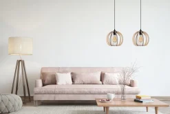 Längliche Hängelampe Holz Metall E27 2-flammig L:60 cm