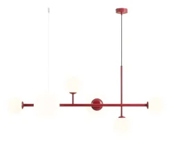 Längliche Hängeleuchte Rot Weiß Glas 6-flammig E14 E27