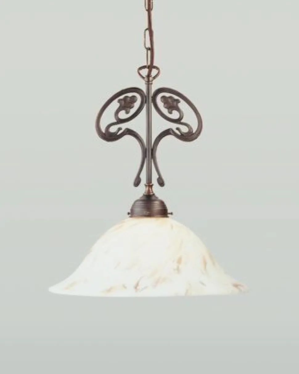 Messing Pendelleuchte Antik Glas in Marmor E27 Ø35 cm