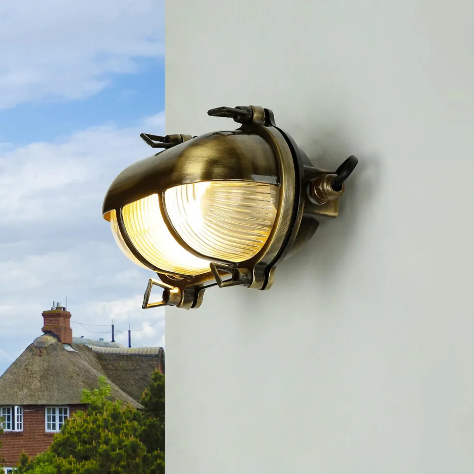 Messing Schiffsleuchte oval IP64 Maritim Riffelglas