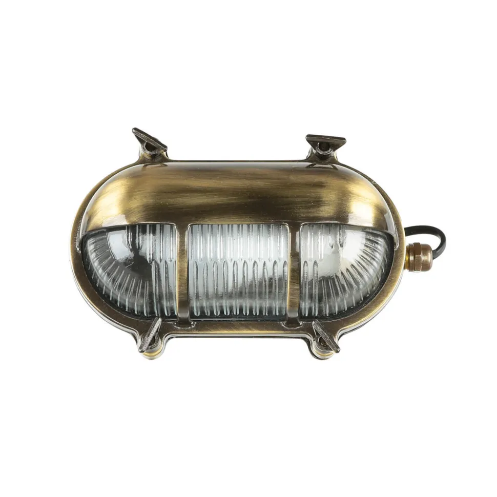 Messing Schiffsleuchte oval IP64 Maritim Riffelglas