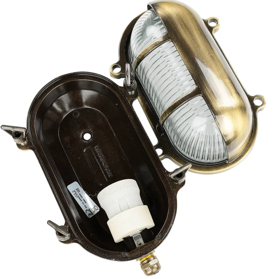 Messing Schiffsleuchte oval IP64 Maritim Riffelglas