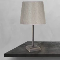 Nachttischlampe E27 Messing Stoff 35 cm in Bronze matt Beige