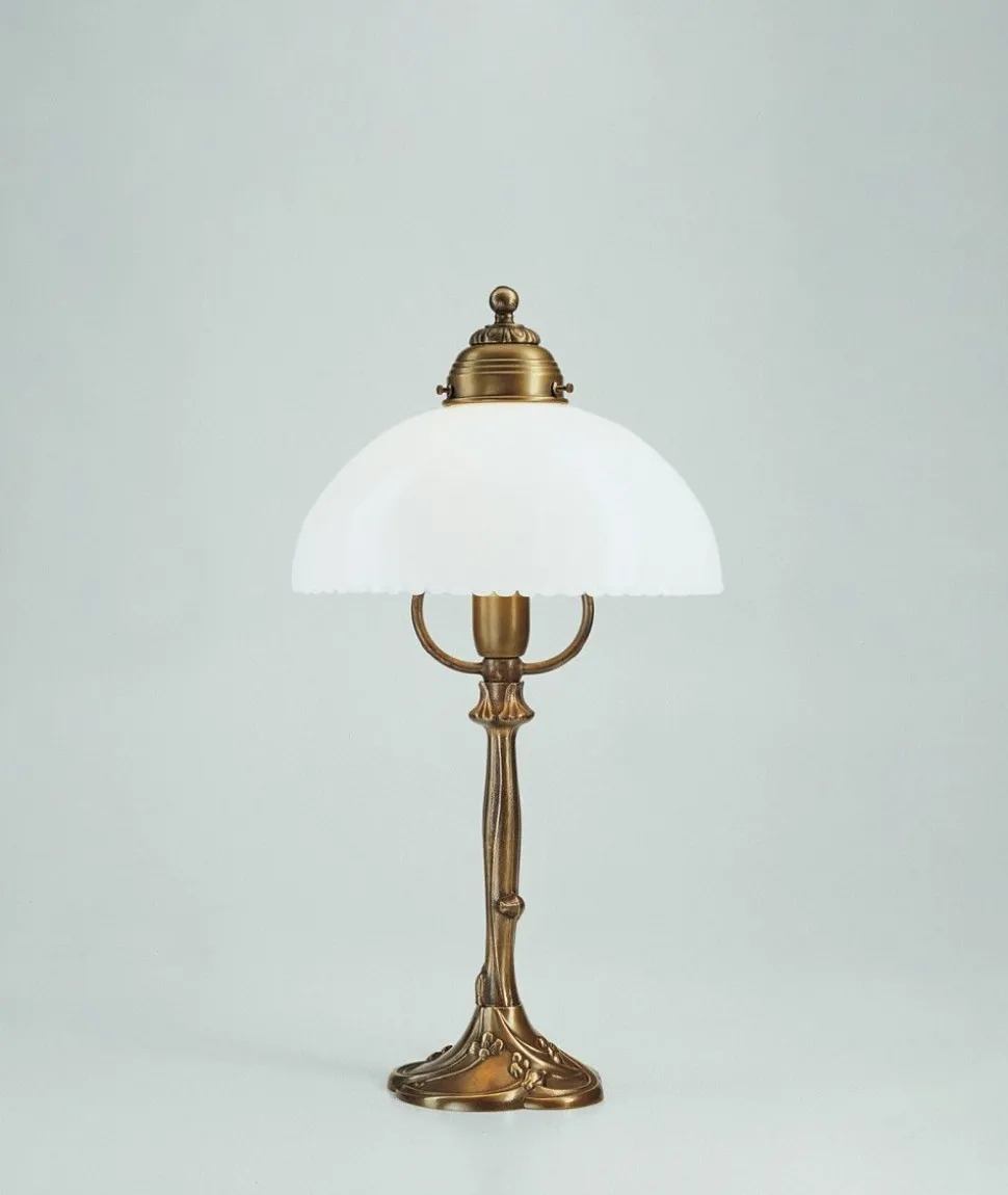Nachttischlampe Echt-Messing Glas E27 44 cm Jugendstil