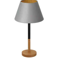 Nachttischlampe Grau Natur Gold Stoff Holz 56 cm E27