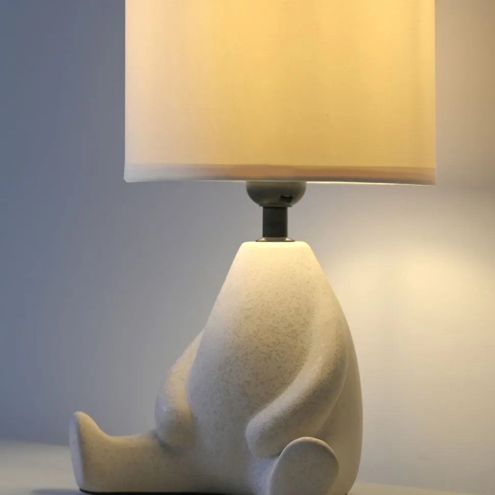 NachtTischlampe Keramik Stoff sitzendes Männchen 32 cm